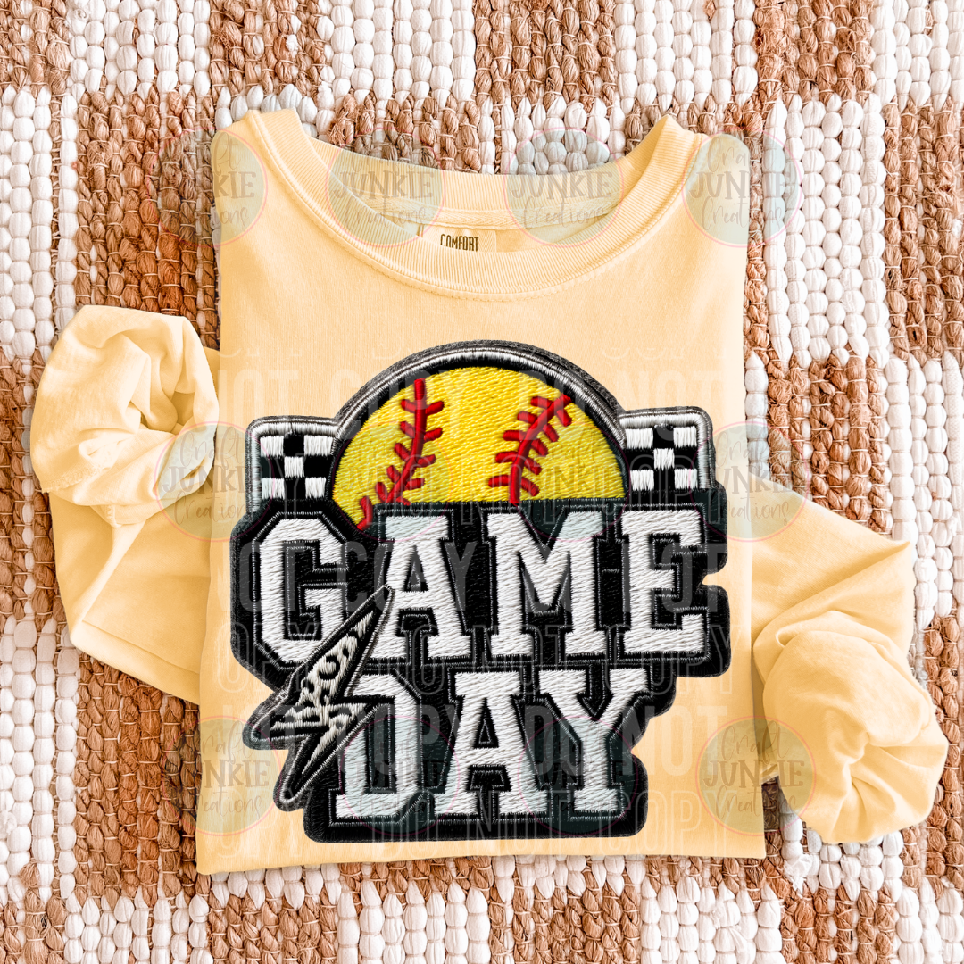 Softball game day faux embroidery Tee