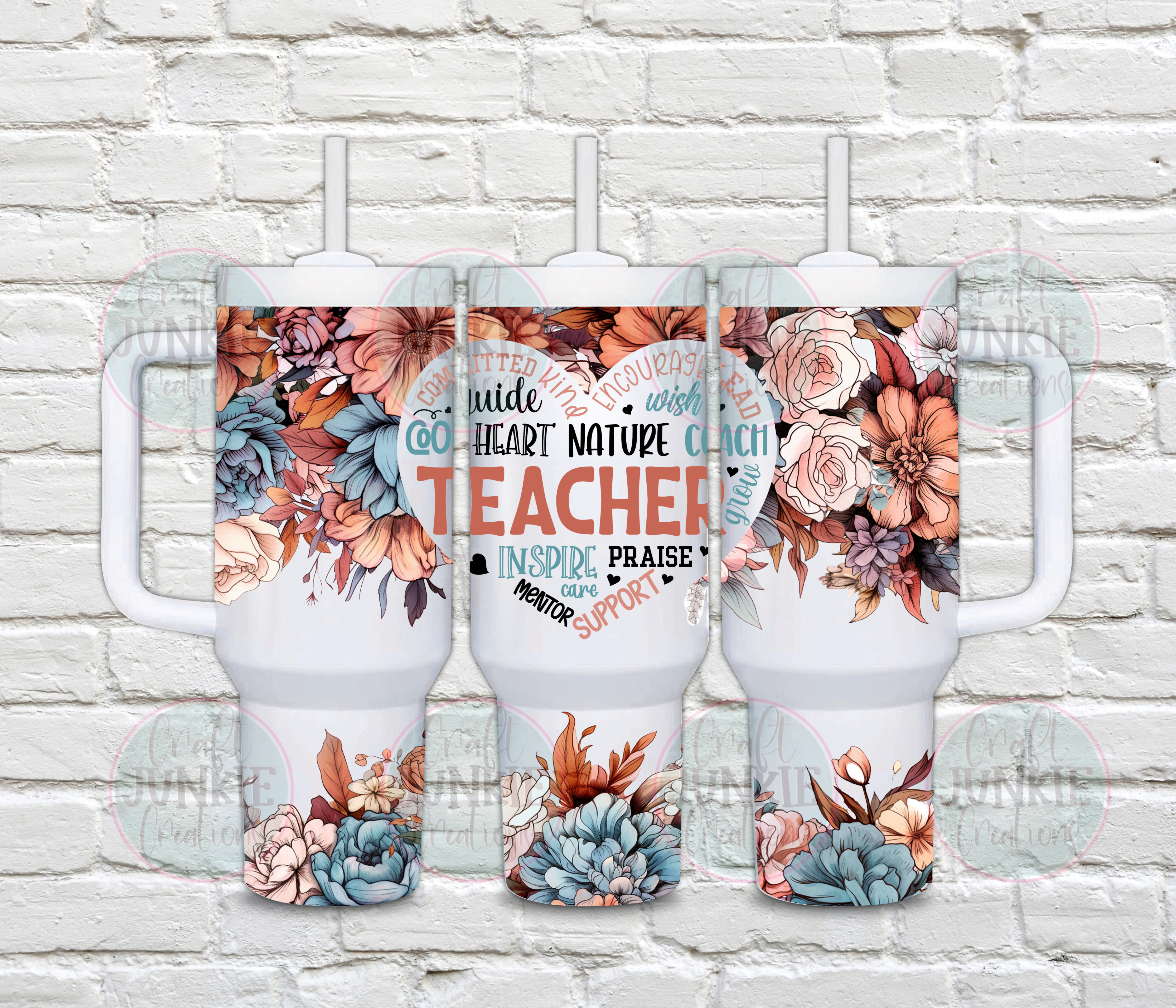 Floral teacher 40 oz Tumbler