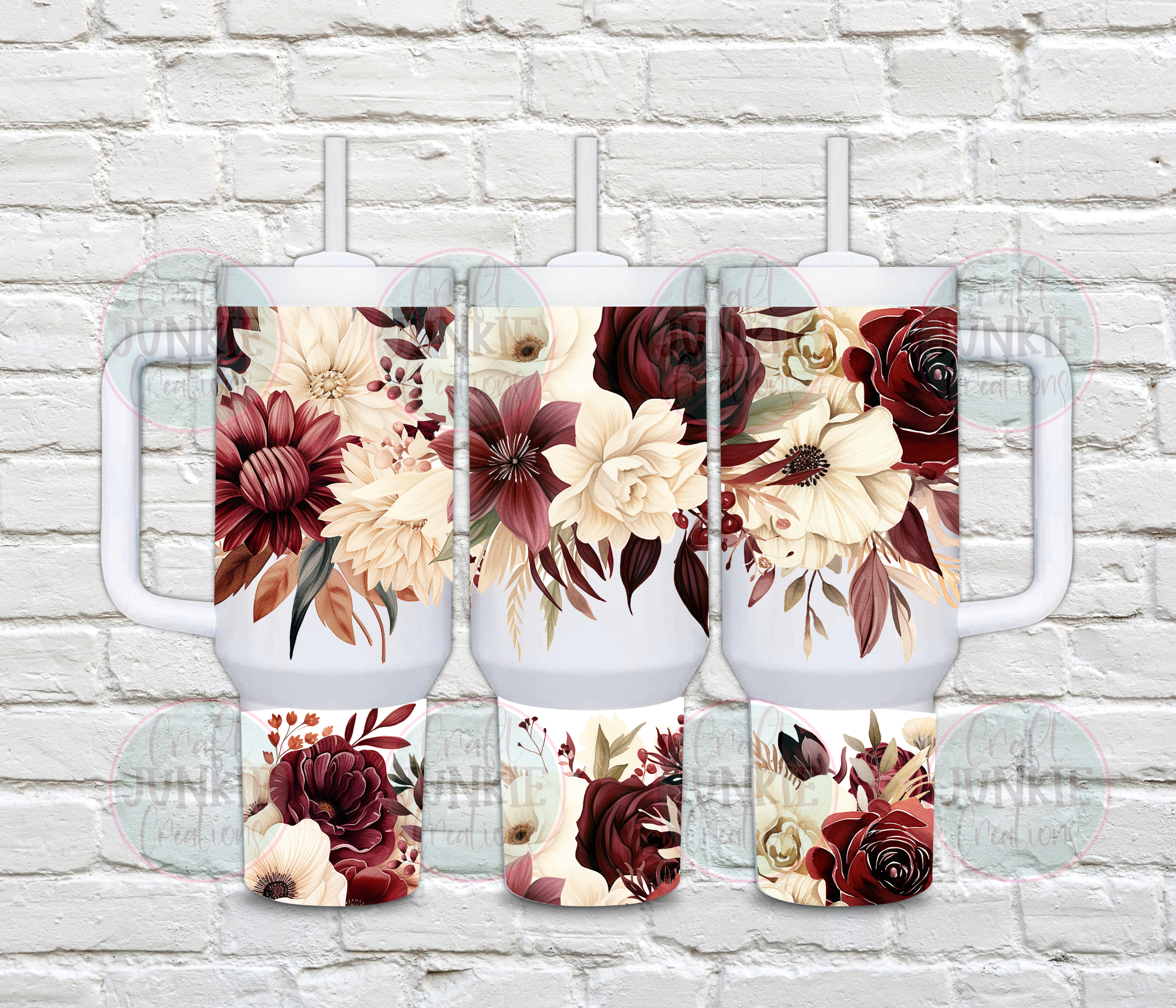 Maroon floral 40 oz Tumbler