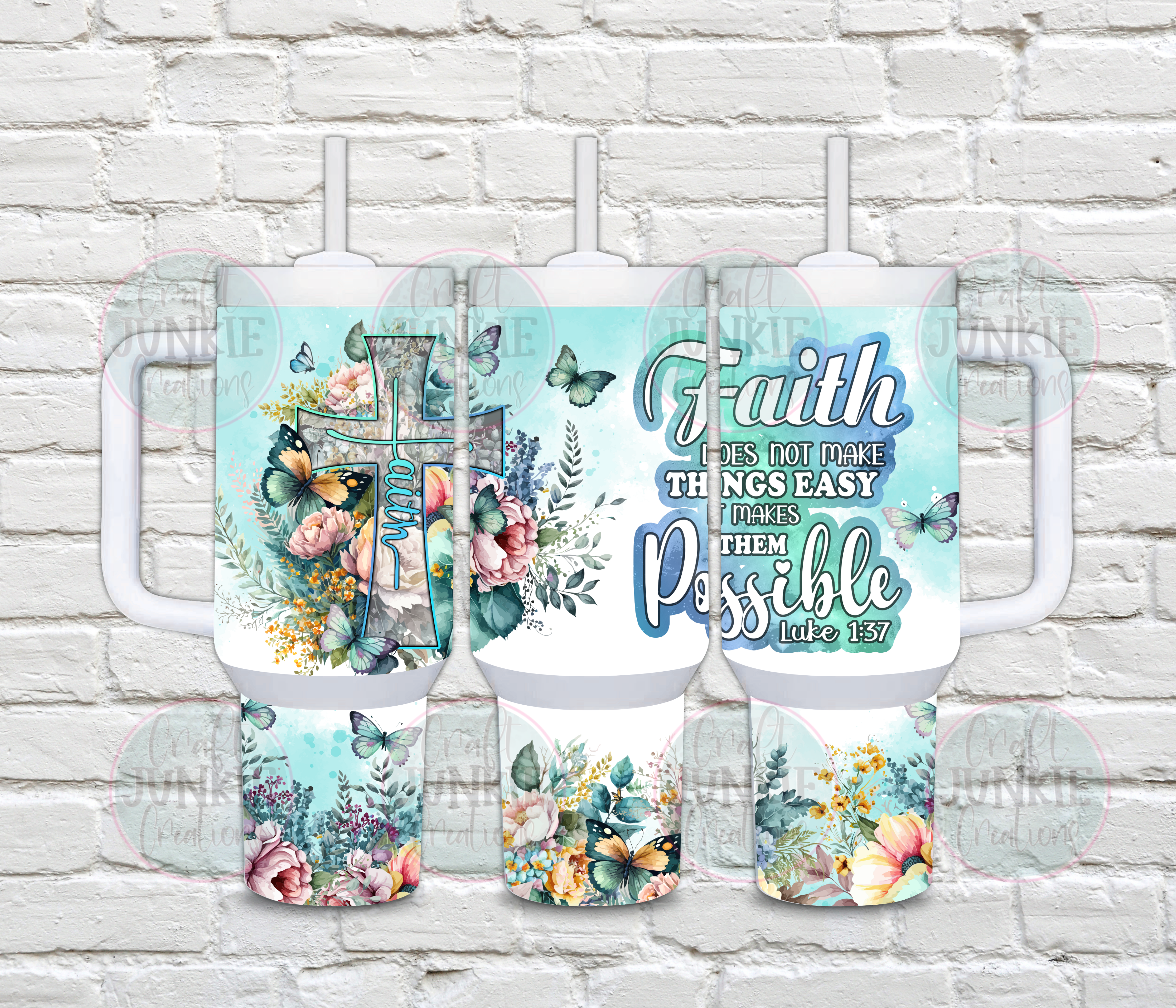 Faith Butterflies & Cross 40 oz Tumbler