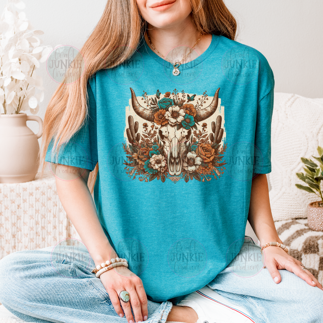 Floral cow skull Tee