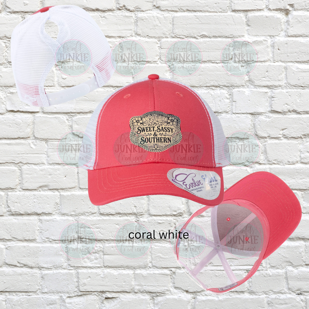 Sweet, Sassy & Southern brown patch Infinity Pony Hat
