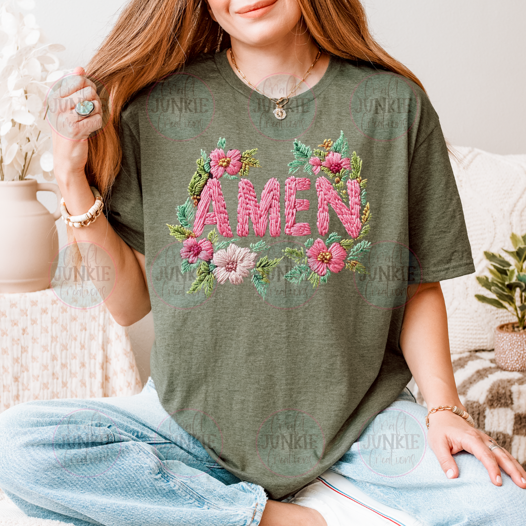 Amen faux stitching Tee