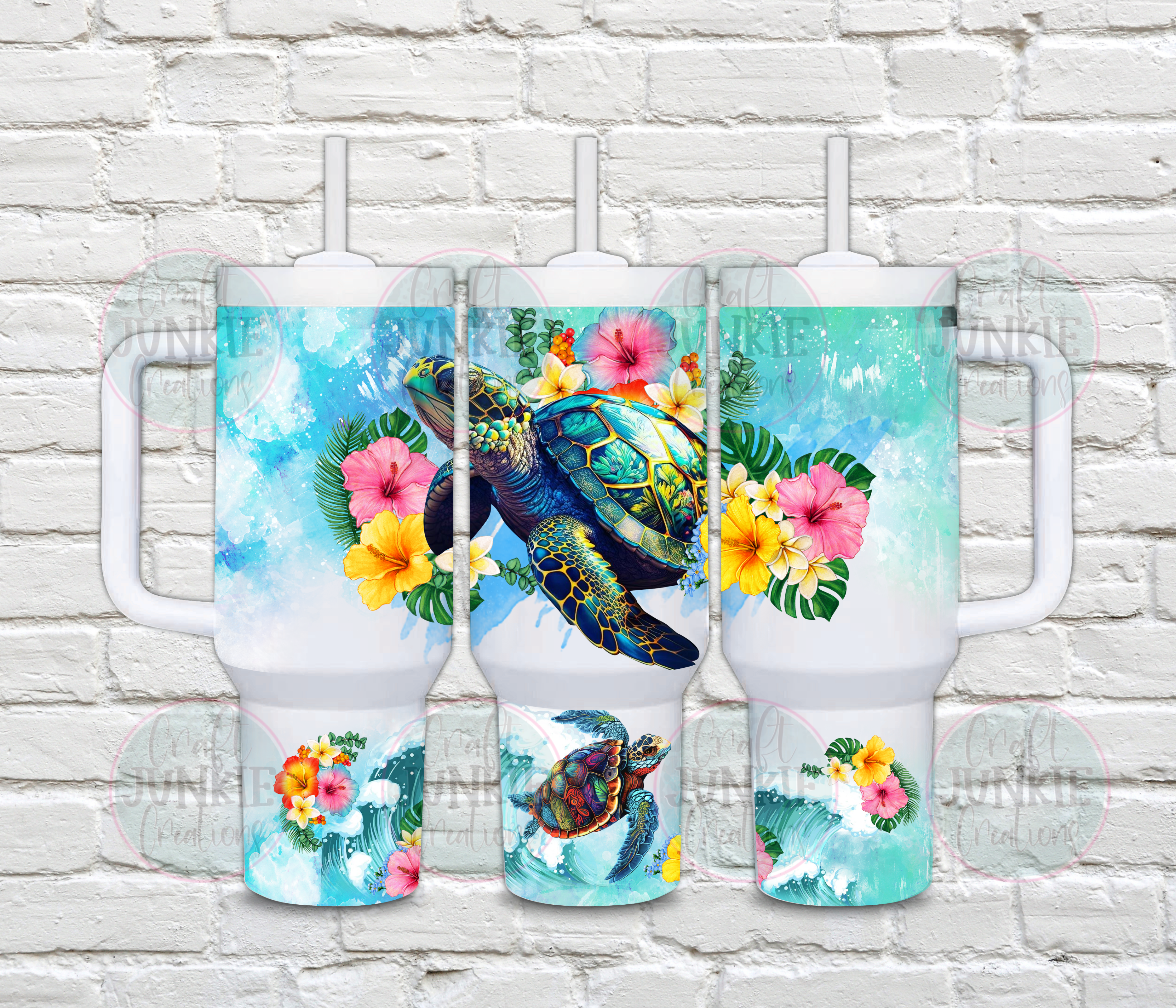 Floral Sea Turtle 40 oz Tumbler