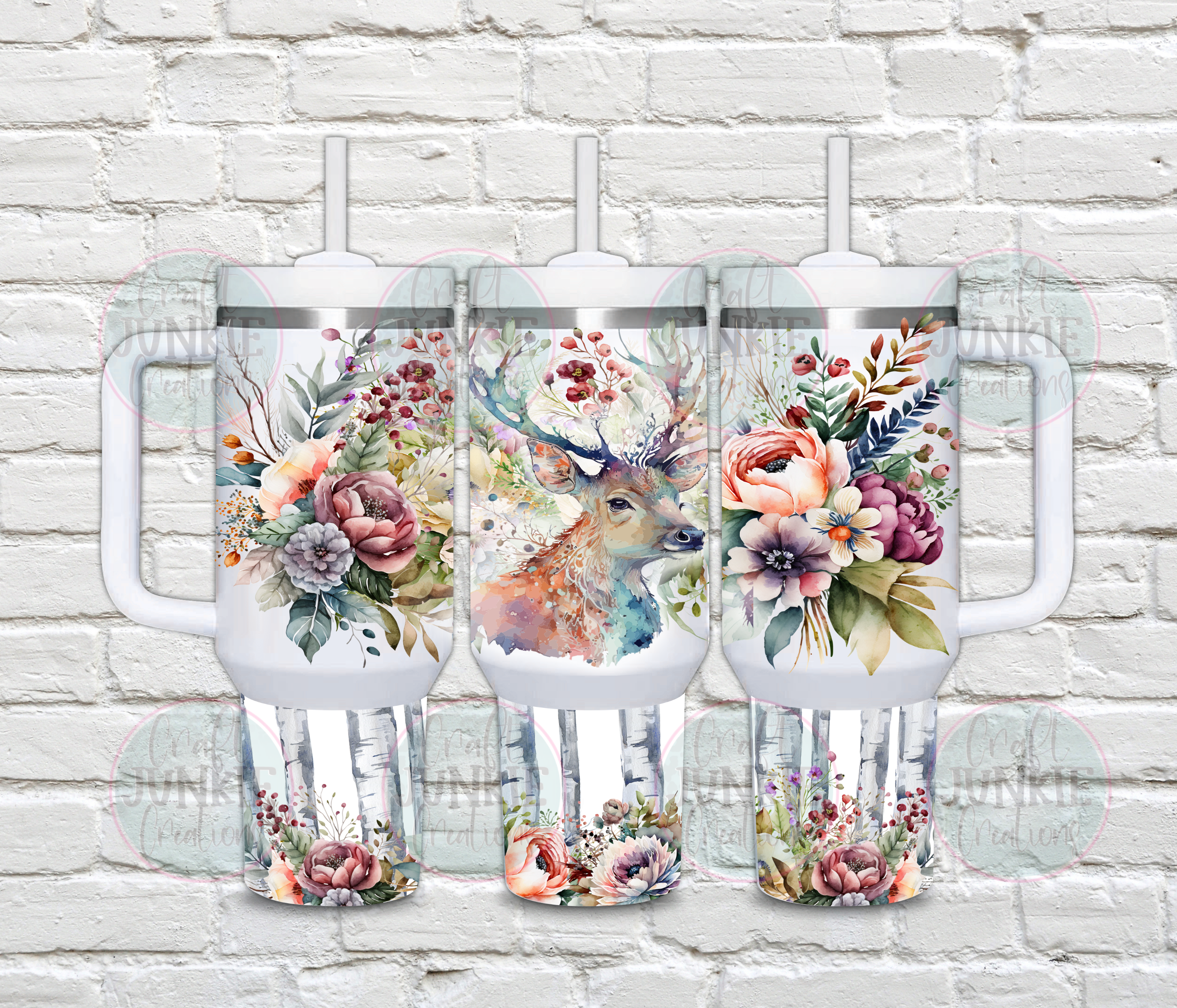 Floral deer 40 oz Tumbler