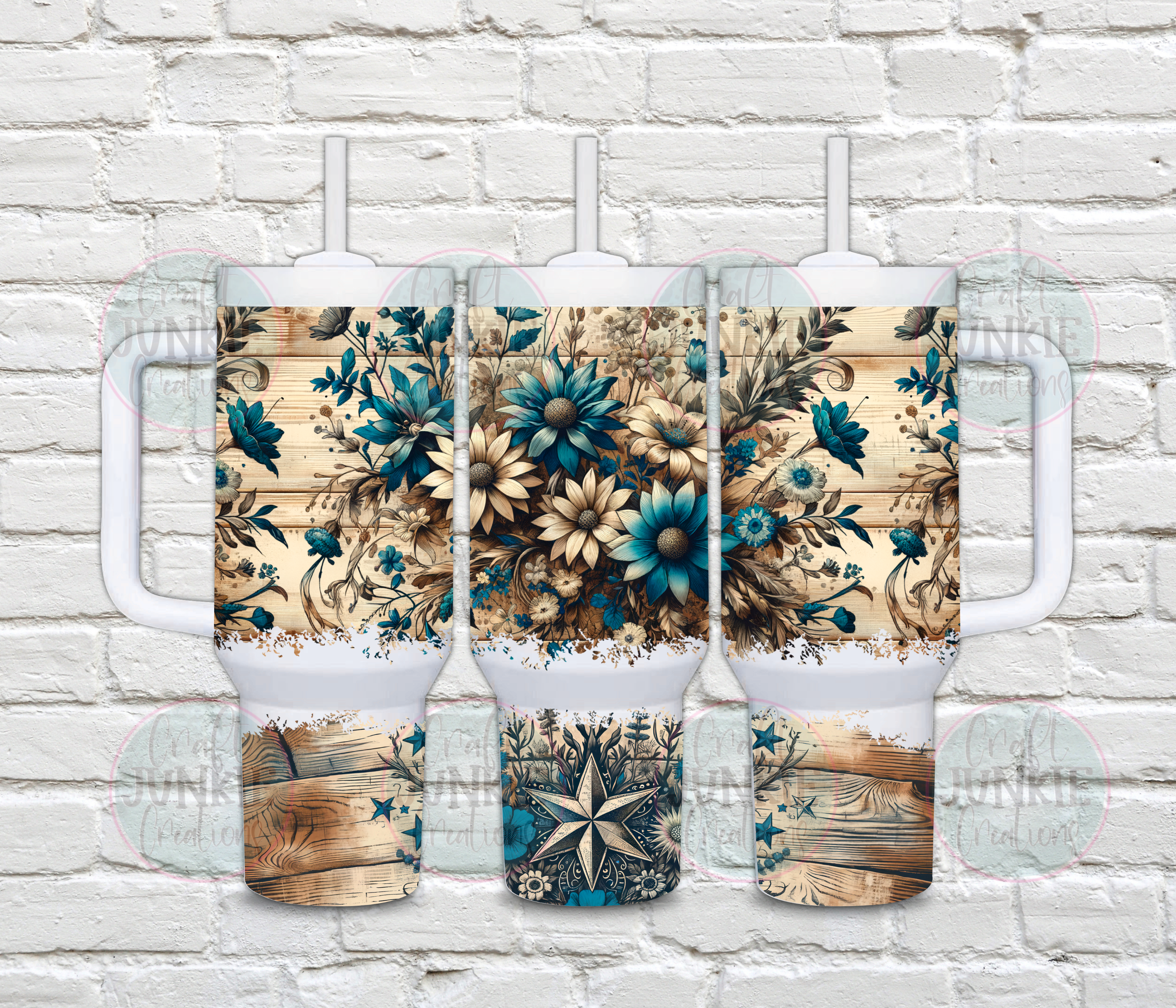 Blue floral barn wood 40 oz Tumbler