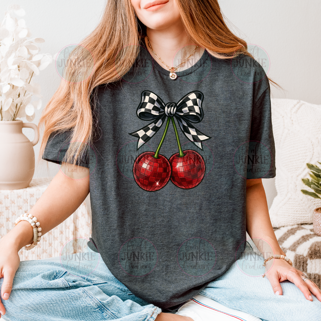 Cherry checkered bow Tee