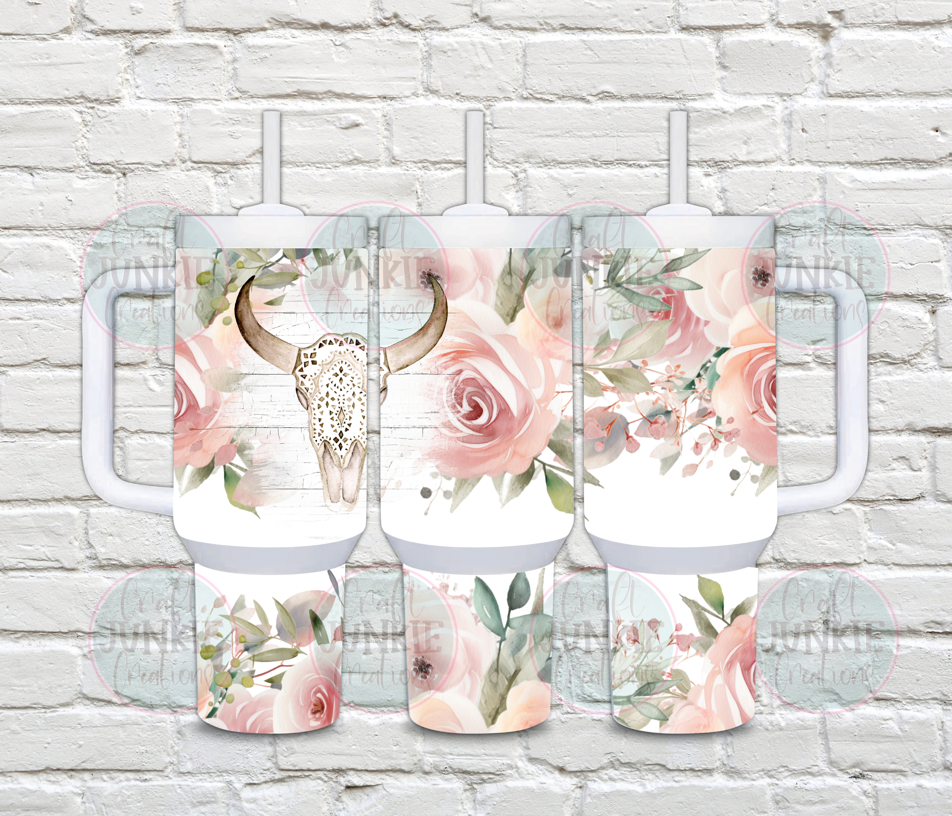 Cow skull soft pink floral 40 oz Tumbler