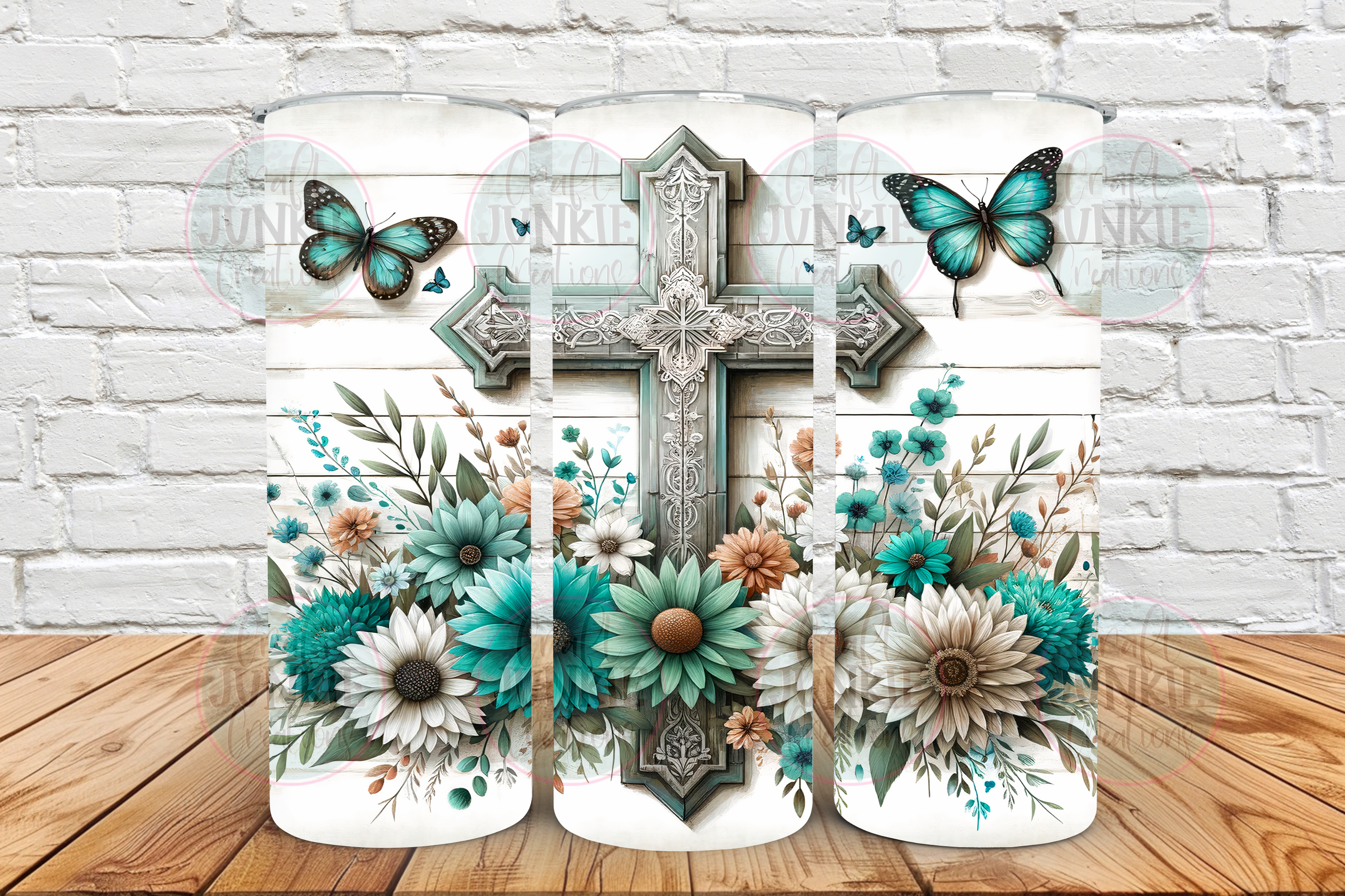 Floral butterflies Cross 20 oz Tumbler
