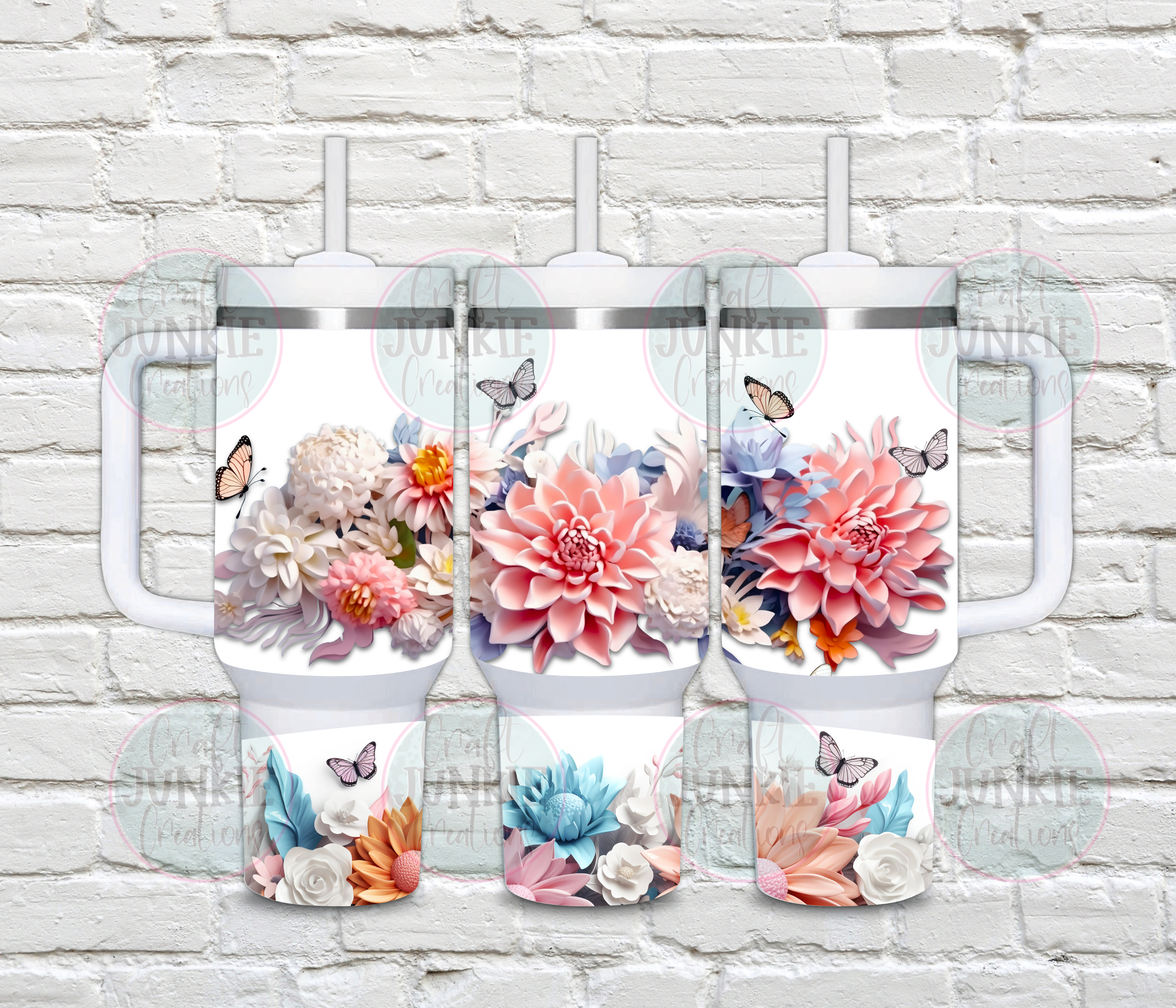 3-D flowers & butterflies 40 oz Tumbler