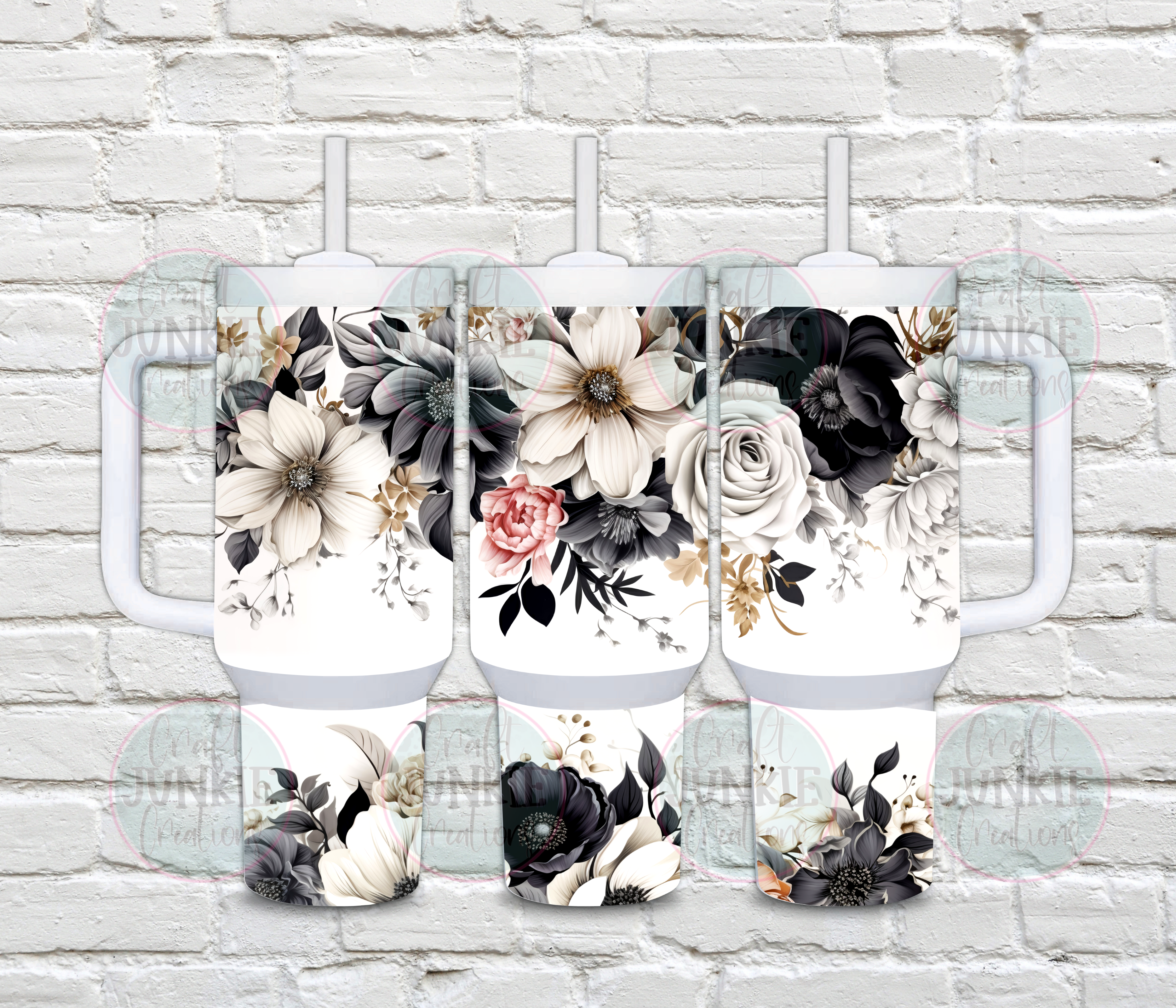 Black Floral 40 oz Tumbler