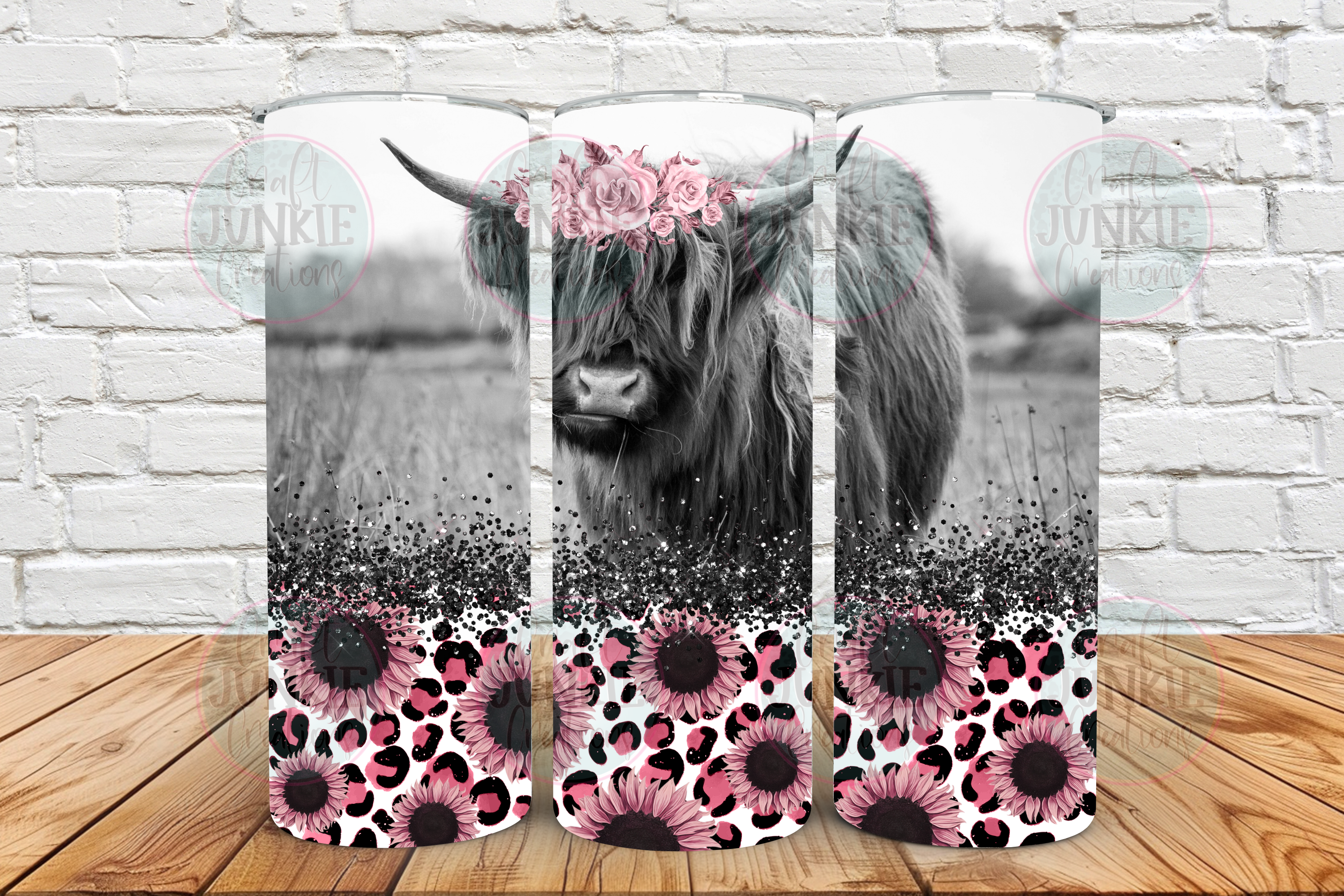 Daisies & leopard highland cow 20 oz Tumbler
