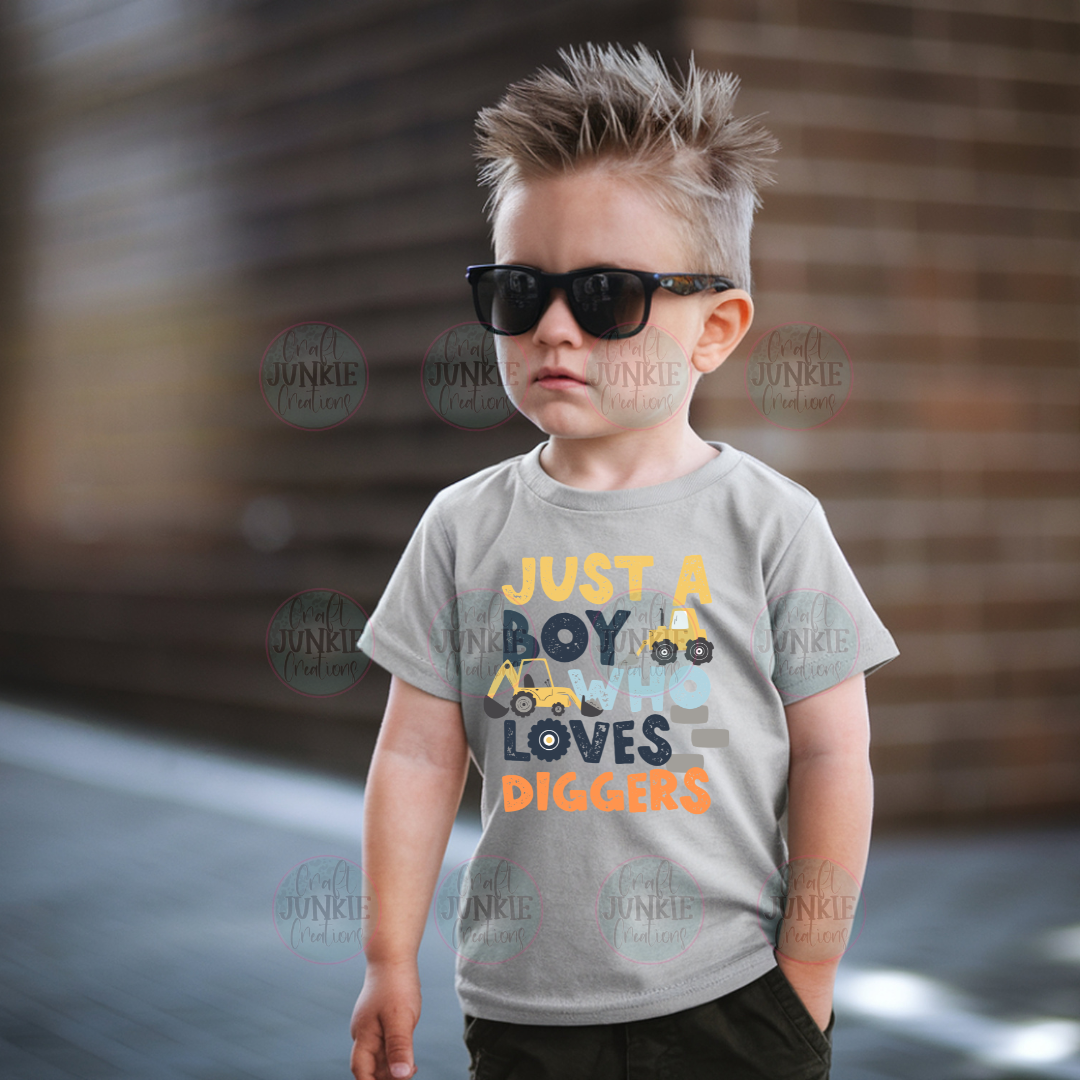 Boy who loves diggers kids Tee