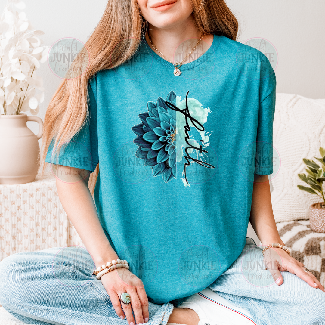 Faith floral teal Tee