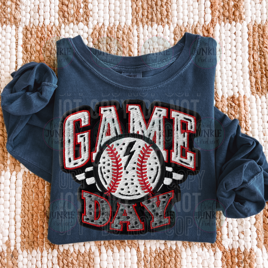 Baseball game day faux embroidery Tee